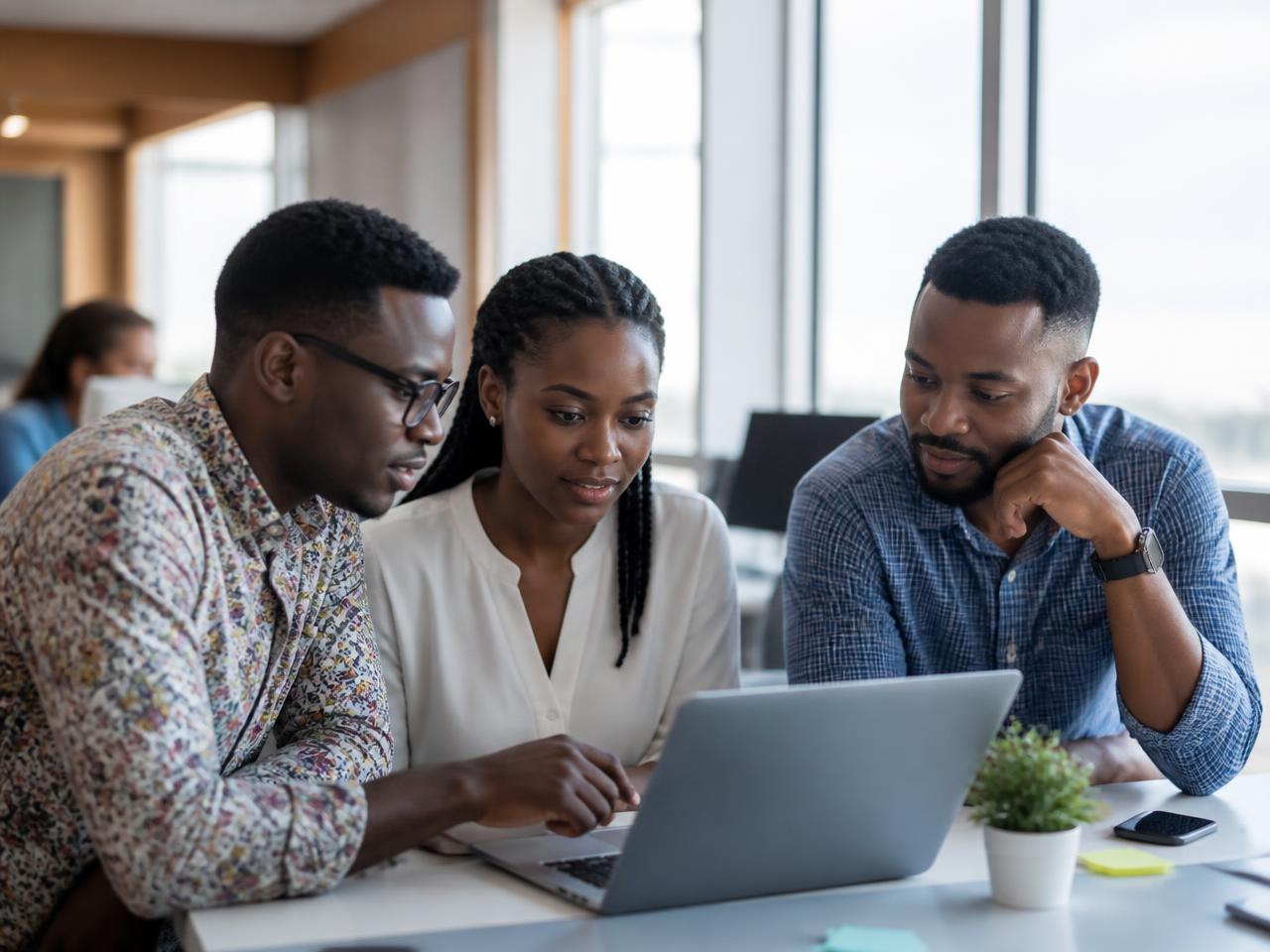 QSoftwares engineers reviewing a deployment together in a bright office